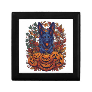 Blue Pitbull Halloween Pumpkins Autumn Leaves Bats Gift Box