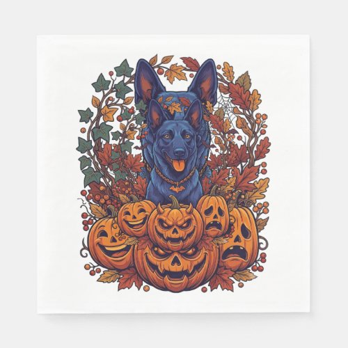 Blue Pitbull Halloween Pumpkins Autumn Leaves Bats Napkins