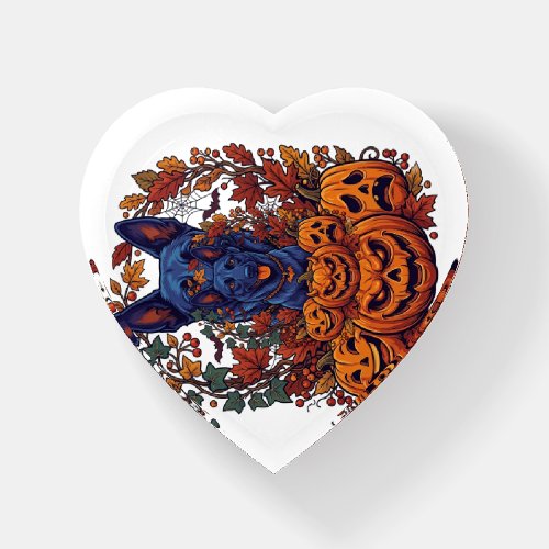 Blue Pitbull Halloween Pumpkins Autumn Leaves Bats Paperweight