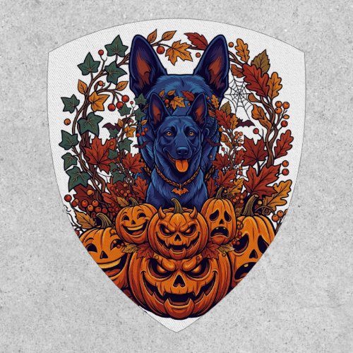 Blue Pitbull Halloween Pumpkins Autumn Leaves Bats Patch
