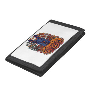 Blue Pitbull Halloween Pumpkins Autumn Leaves Bats Tri-fold Wallet