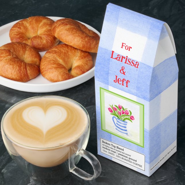 Blue Pitcher Tulips Blue Check CUSTOMIZE  Roasted Coffee (Breakfast)