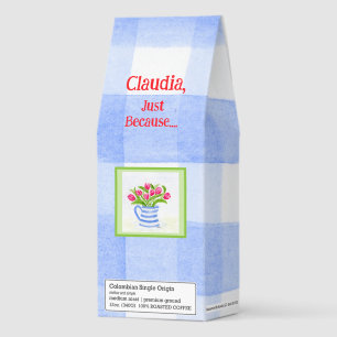 Blue Pitcher Tulips w Blue Check CUSTOMIZE Roasted Coffee