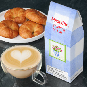 Blue Pitcher Tulips w Blue Check CUSTOMIZE Think Roasted Coffee