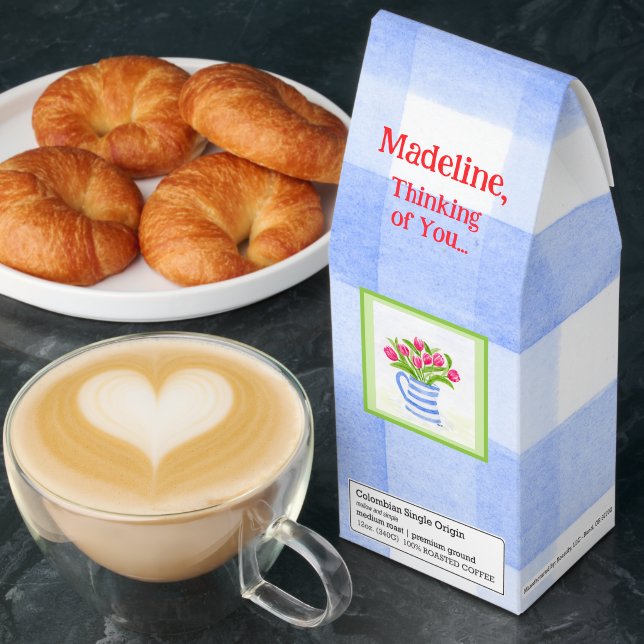 Blue Pitcher Tulips w Blue Check CUSTOMIZE Think Roasted Coffee (Breakfast)