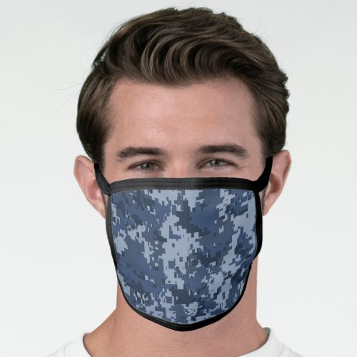Blue Pixel Camo Camouflage Poly Face Mask