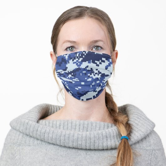 Blue Pixel Camouflage Adult Cloth Face Mask (Worn)