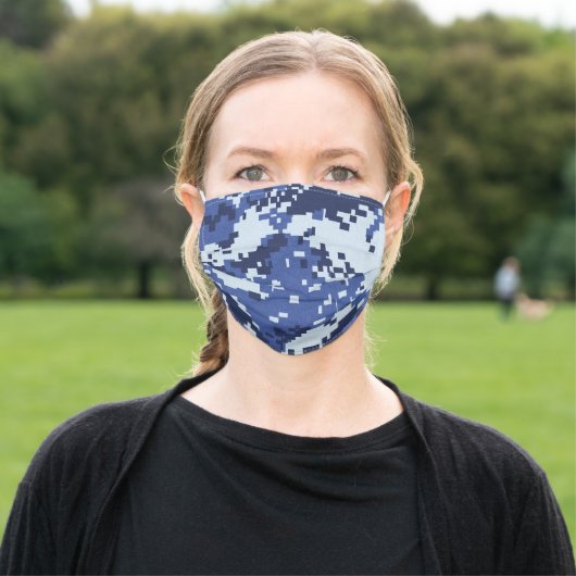 Blue Pixel Camouflage Adult Cloth Face Mask (Outside)