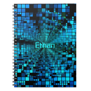 Blue Pixels Matrix   Personalized Spiral Notebook