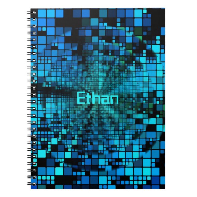 Blue Pixels Matrix | Personalized Spiral Notebook (Front)