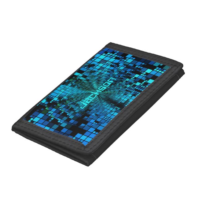 Blue Pixels Matrix Personalized Tri-fold Wallet (Bottom)