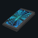 Blue Pixels Matrix Personalized Trifold Wallet<br><div class="desc">A personalized wallet that boys (or men!) will love. Makes a great gift! This one features a pattern of squares in black and shades of blue that converge into a vortex illusion giving it a very fun, futuristic look. Text can easily be changed to your own name or custom message....</div>