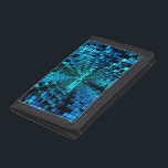 Blue Pixels Matrix Personalized Trifold Wallet<br><div class="desc">A personalized wallet that boys (or men!) will love. Makes a great gift! This one features a pattern of squares in black and shades of blue that converge into a vortex illusion giving it a very fun, futuristic look. Text can easily be changed to your own name or custom message....</div>