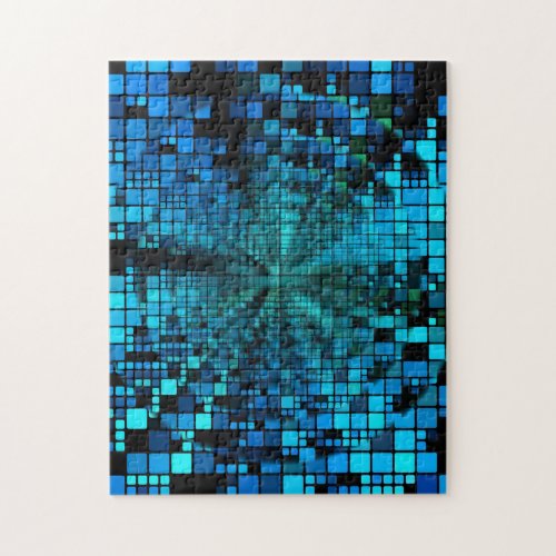 Blue Pixels Matrix  Vortex Illusion Jigsaw Puzzle