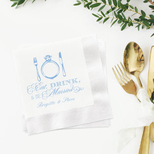 Blue Place Setting Eat Drink Be Married Wedding Napkins