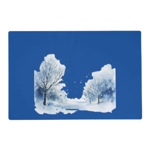 Blue Placemat with Snowy Winter Scene
