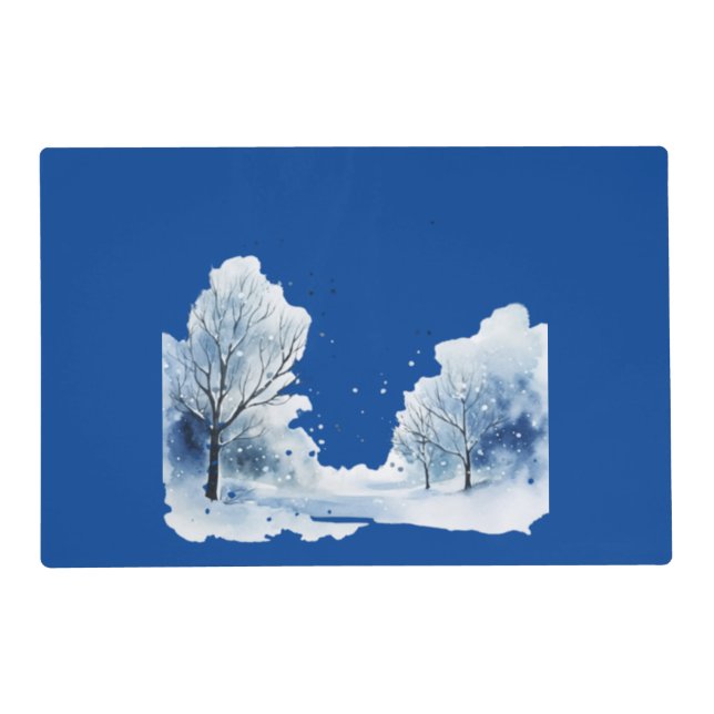 Blue Placemat with Snowy Winter Scene (Front)