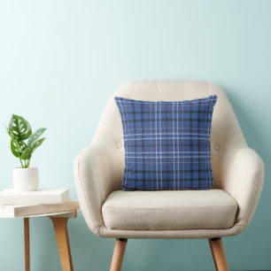 Blue Plaid 16x16 Throw Pillow