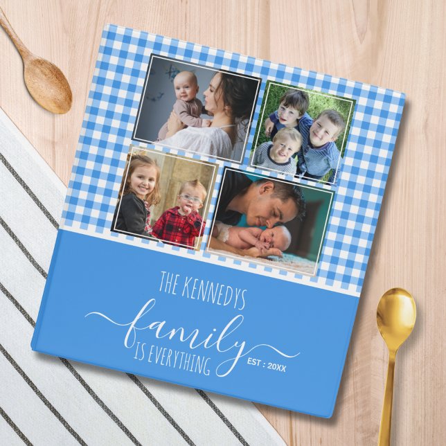 Blue Plaid 4 Family Photo Collage Picture Album  3 Ring Binder (Creator Uploaded)