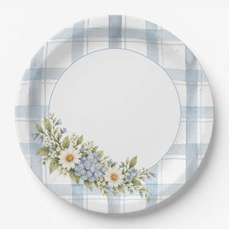 Blue Plaid and Florals Paper Plates