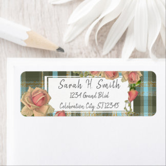 Blue Plaid and Millennial Pink Return Address Label