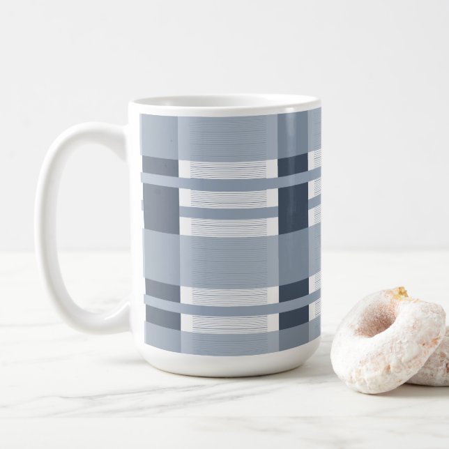 Blue Plaid and Stripes  Coffee Mug (With Donut)