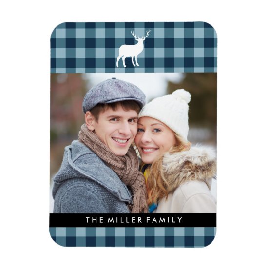 Blue Plaid and White Stag | Holiday Magnet