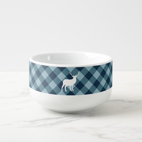 Blue Plaid and White Stag  Holiday Soup Mug