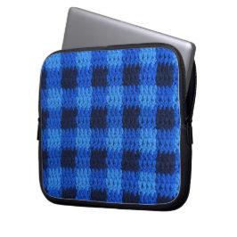Blue Plaid Artisan Crochet Print Electronics Bag
