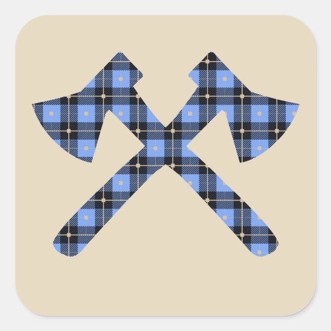 Blue Plaid Axe Lumberjack Square Sticker (Front)