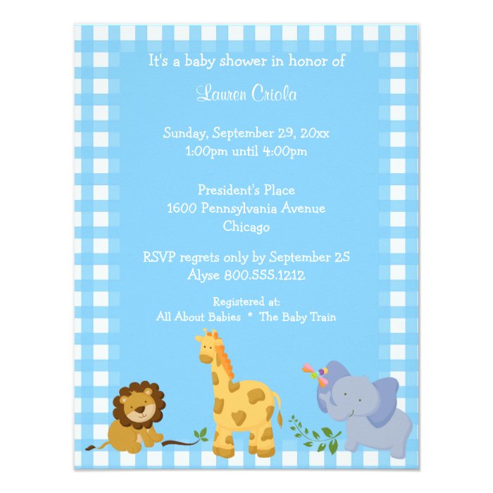 Blue Plaid Baby Animals Baby Shower Invitation