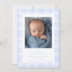 Blue Plaid Baby Announcement