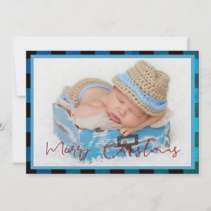 Blue Plaid Baby Announcement Photo Christmas Card