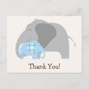 Blue Plaid Baby Elephant Baby Shower Postcard