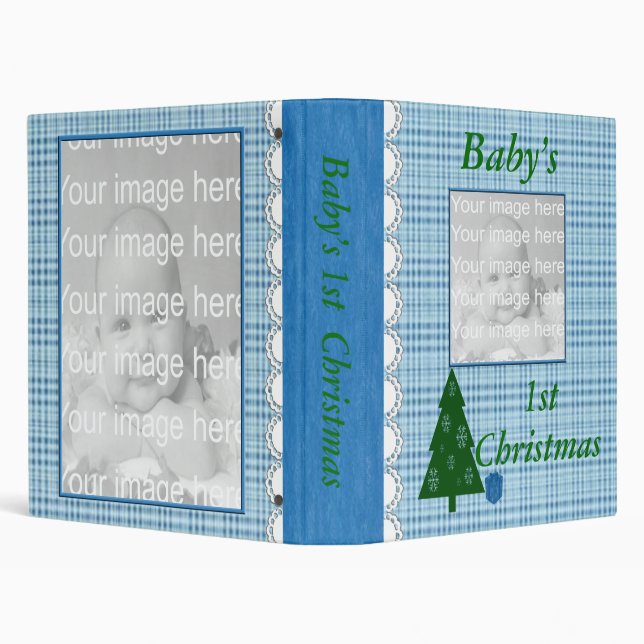 Blue Plaid Baby’s First Christmas Photo Album 3 Ring Binder (Background)
