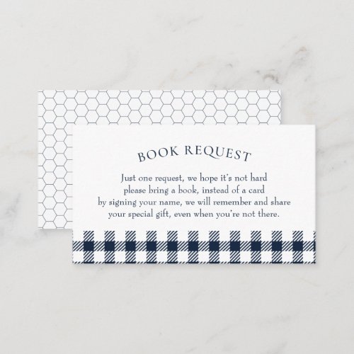 Blue Plaid Baby Shower Book Request Card