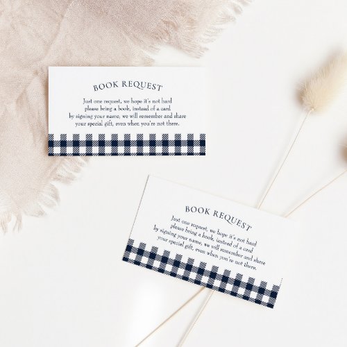 Blue Plaid Baby Shower Book Request Card