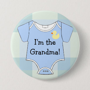 Blue Plaid Baby Shower Grandma Button