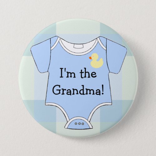 Blue Plaid Baby Shower Grandma Button