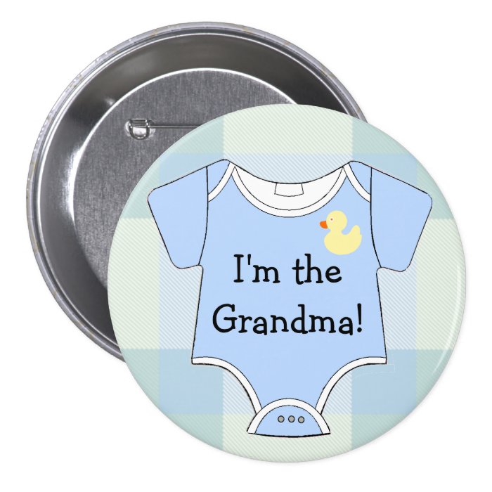 Blue Plaid Baby Shower Grandma Button | Zazzle