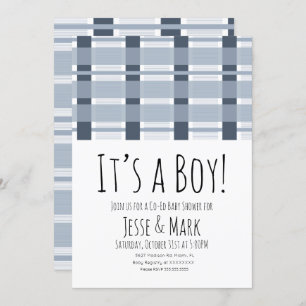 Blue Plaid Baby Shower Pattern It’s a Boy Invitation