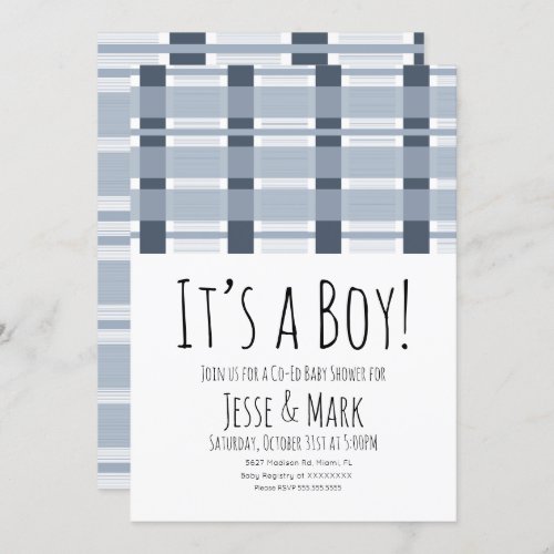 Blue Plaid Baby Shower Pattern Its a Boy Invitation