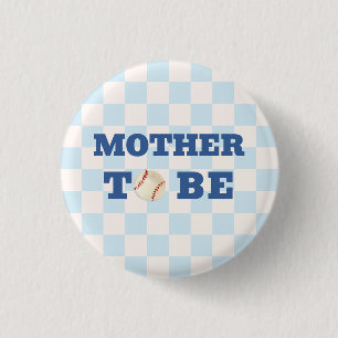 Blue Plaid Baseball Mother To Be Baby Shower Button