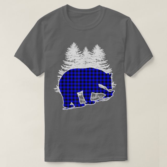 Blue Plaid Bear  T-Shirt (Design Front)