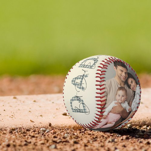 Blue Plaid Best Dad Ever First Fathers Day Photo Baseball