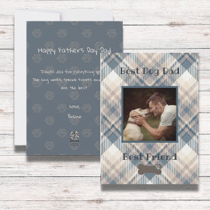 Blue Plaid Best Dog Dad Photo Flat Card