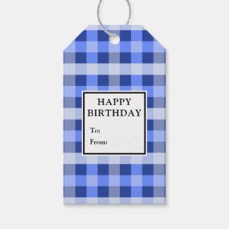 Blue Plaid Birthday Gift Tags