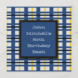 Blue Plaid Birthday Party Invitations