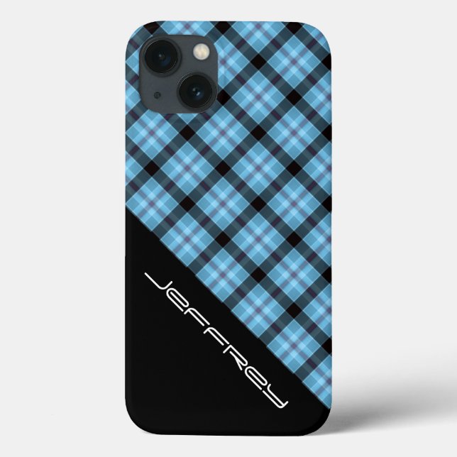 Blue Plaid/Black iPhone6 Case, Tough, Personalized Case-Mate iPhone Case (Back)