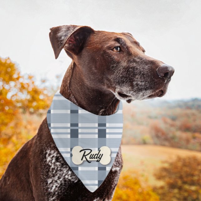 Blue Plaid Bone Name Pet Bandana (Creator Uploaded)